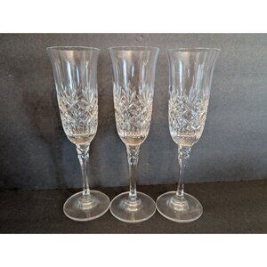 3 Vintage Cut Crystal Champagne Flutes Clear Glass Elegant Stemware 9" Tall